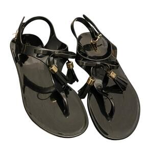Coach Helma Jelly Thong Sandals Women's 7M Black Buckle Tassels Flat Shoes